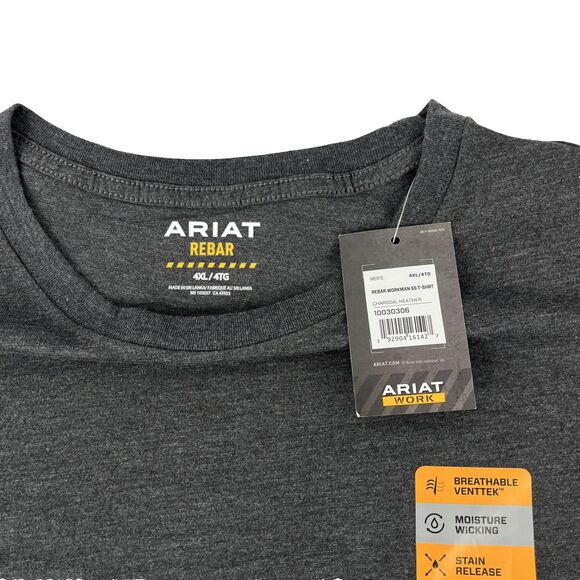 New Mens Ariat Rebar Workman Work T-Shirt Size 4XL NWT Charcoal - Picture 3 of 9